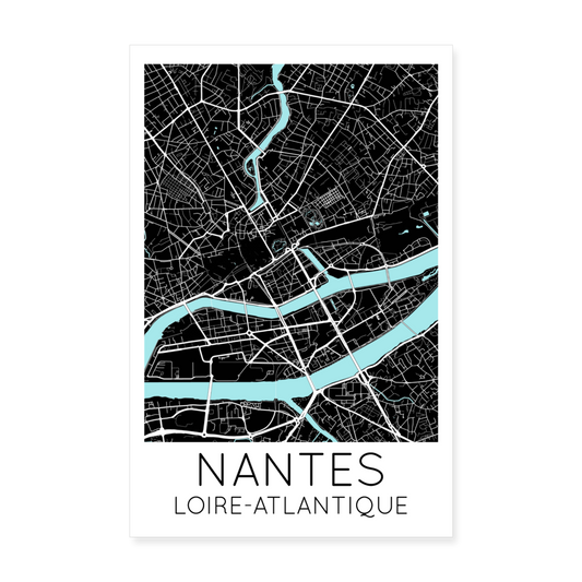 Poster Nantes - Plan Nantes - 20 x 30 cm - blanc