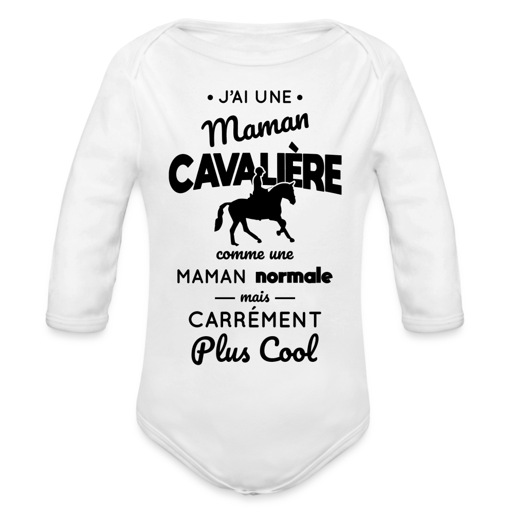 Body Bébé bio manches longues - J'ai une maman cavalière - blanc