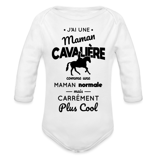 Body Bébé bio manches longues - J'ai une maman cavalière - blanc