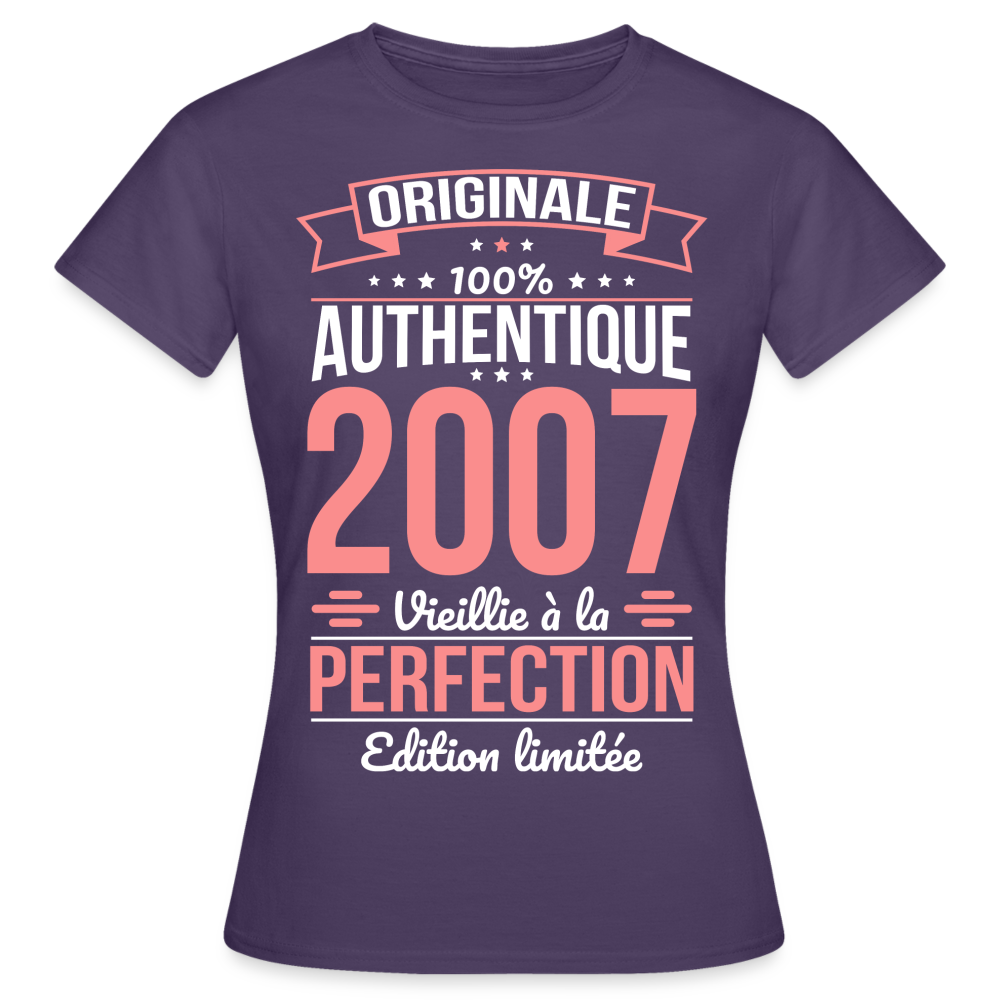 T-shirt Femme - Anniversaire 18 Ans - Originale 2007 - violet foncé