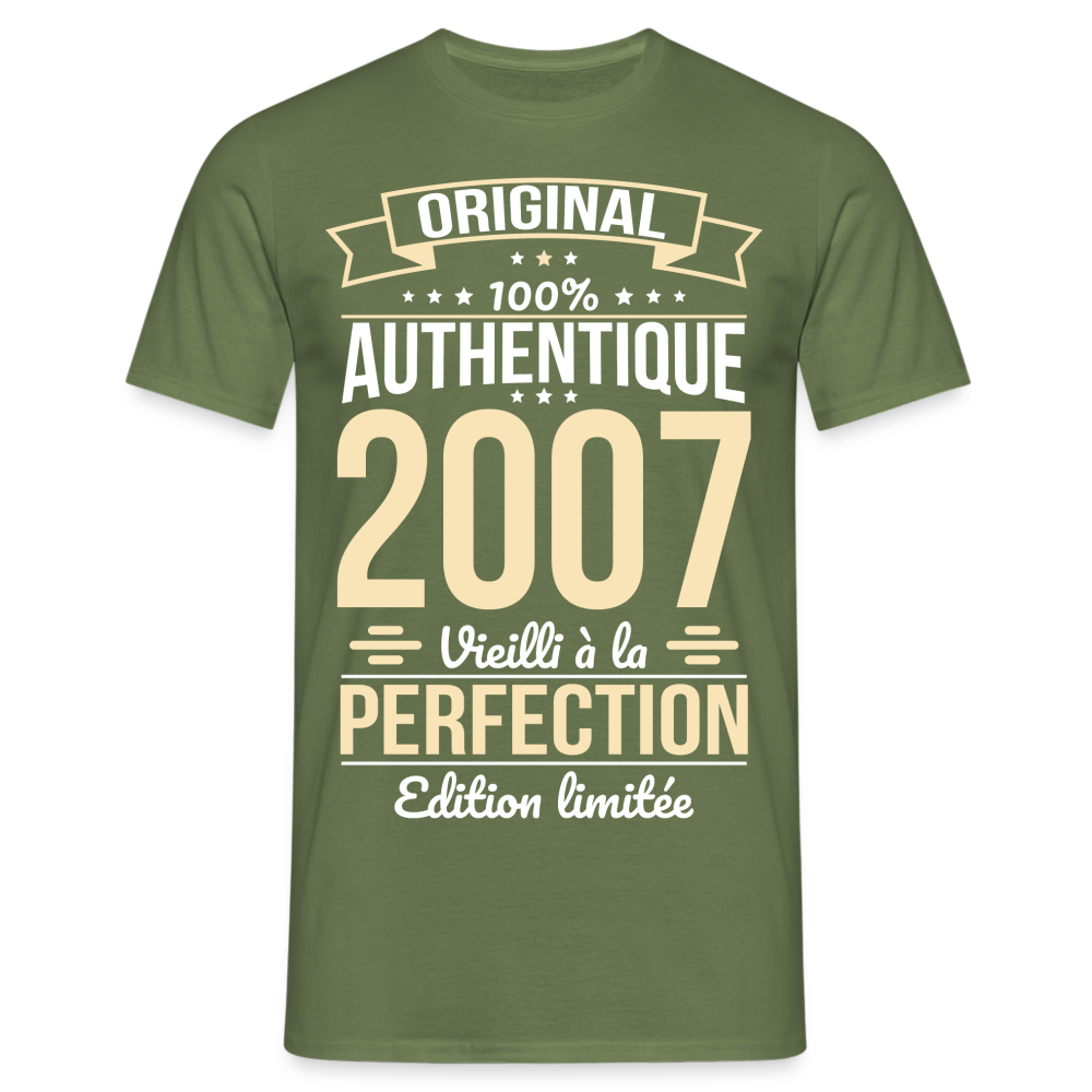 T-shirt Homme - Anniversaire 18 Ans - Original 2007 - vert militaire