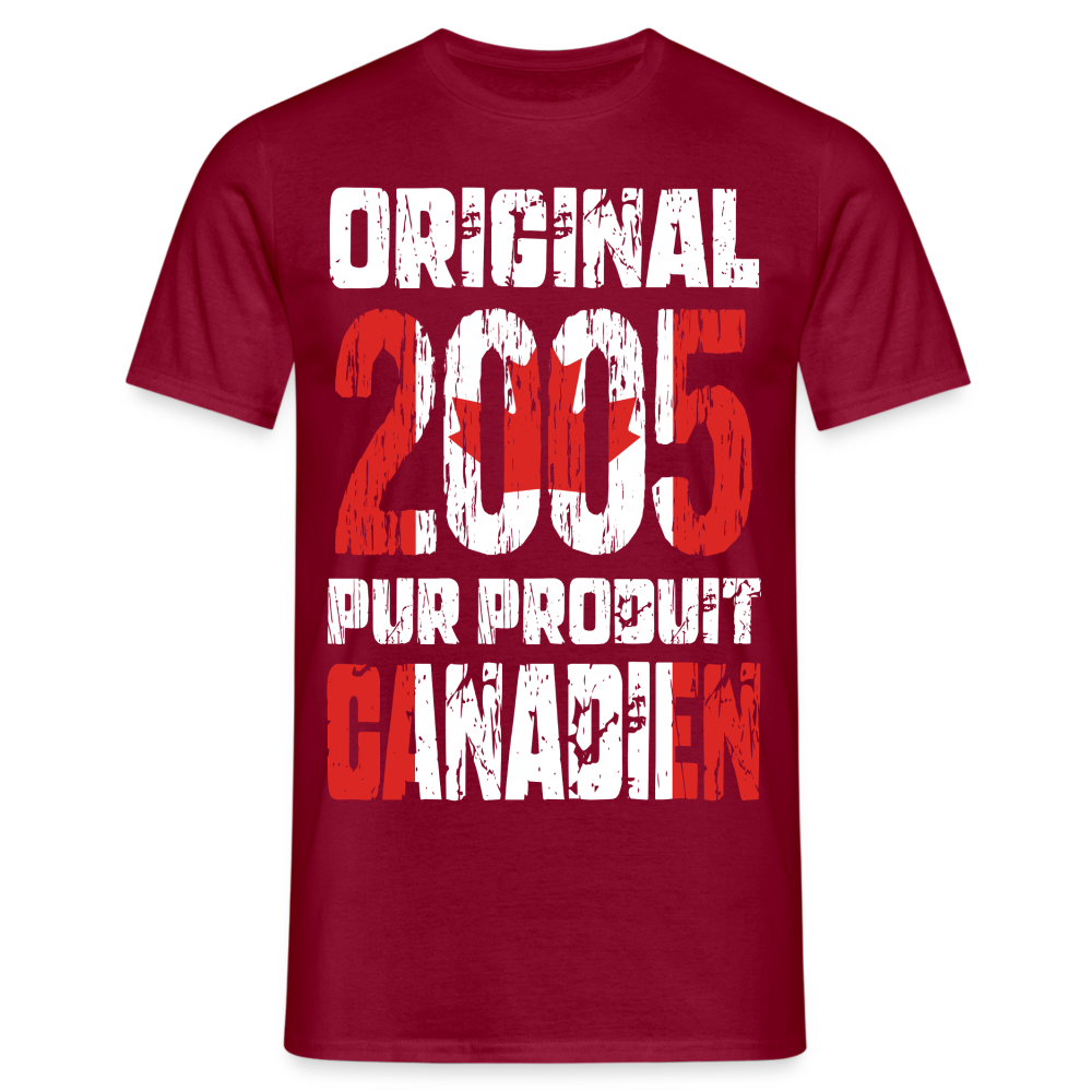 T-shirt Homme - Anniversaire 20 Ans - Original 2005 - Pur produit Canadien - rouge brique