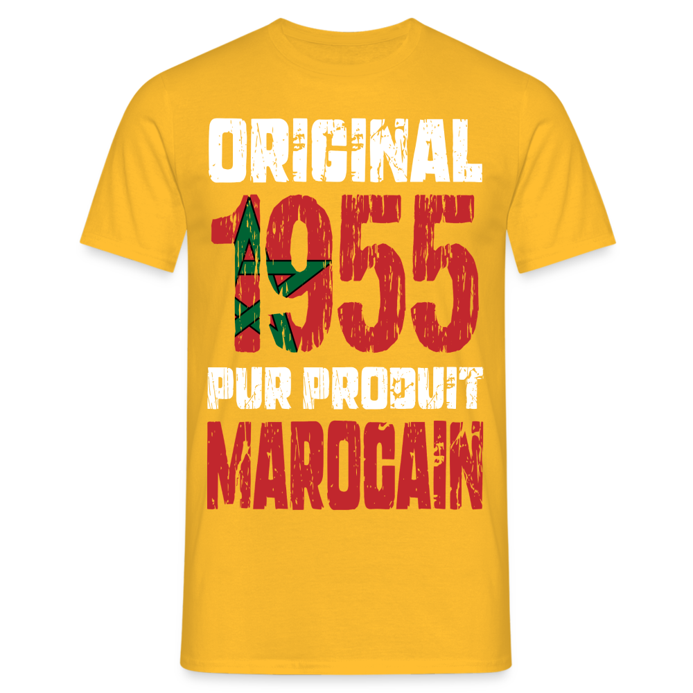 T-shirt Homme - Anniversaire 70 Ans - Original 1955 - Pur produit Marocain - jaune