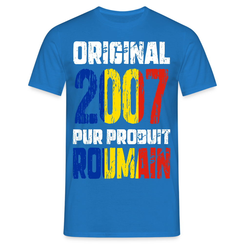 T-shirt Homme - Anniversaire 18 Ans - Original 2007 - Pur produit Roumain - bleu royal