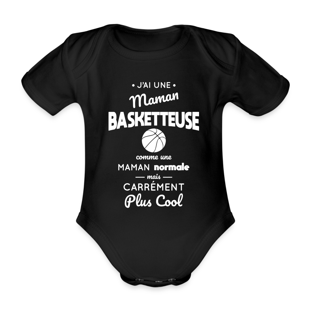 Body Bébé bio manches courtes - J'ai une maman basketteuse - noir