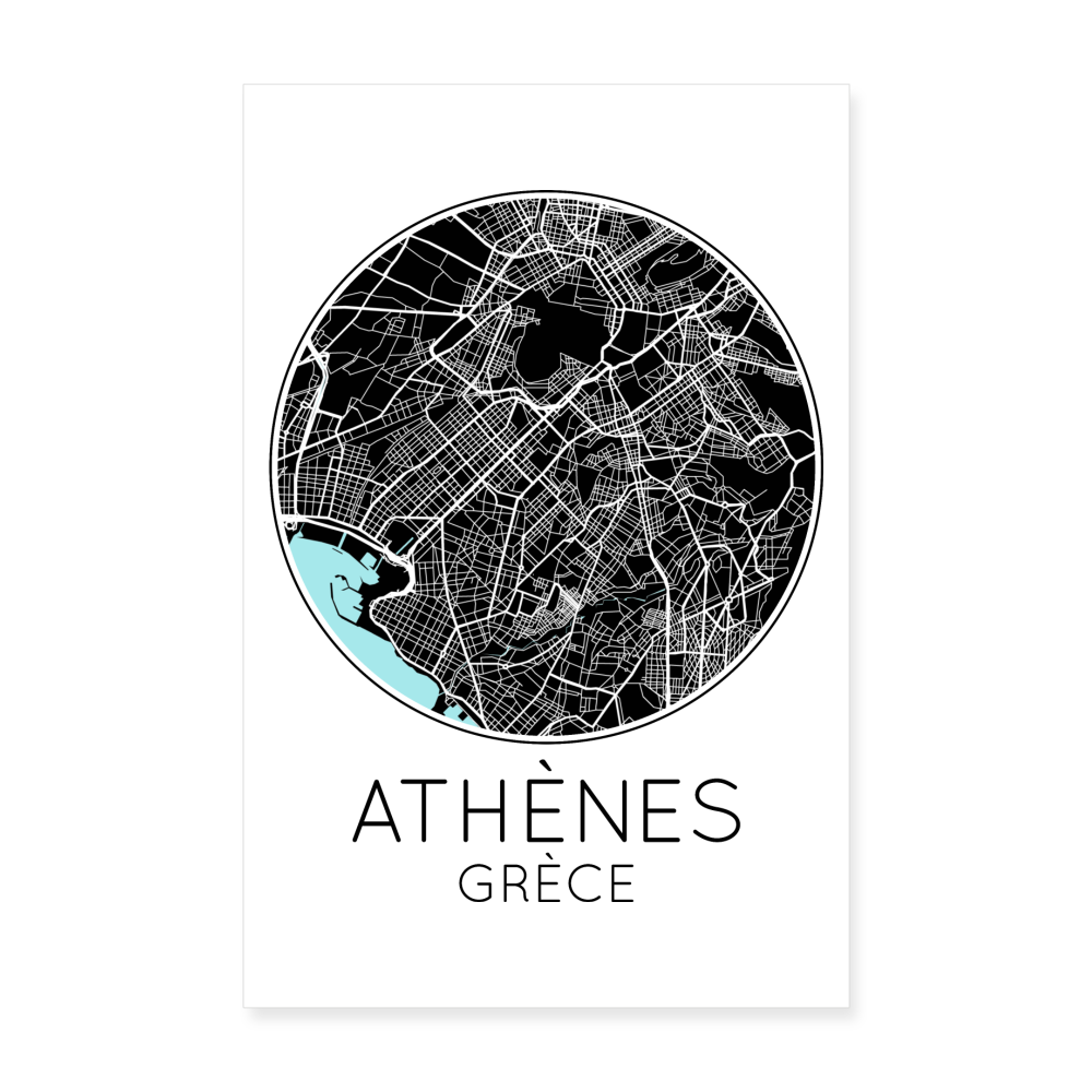 Poster Athènes - Plan Athènes - 20 x 30 cm - blanc