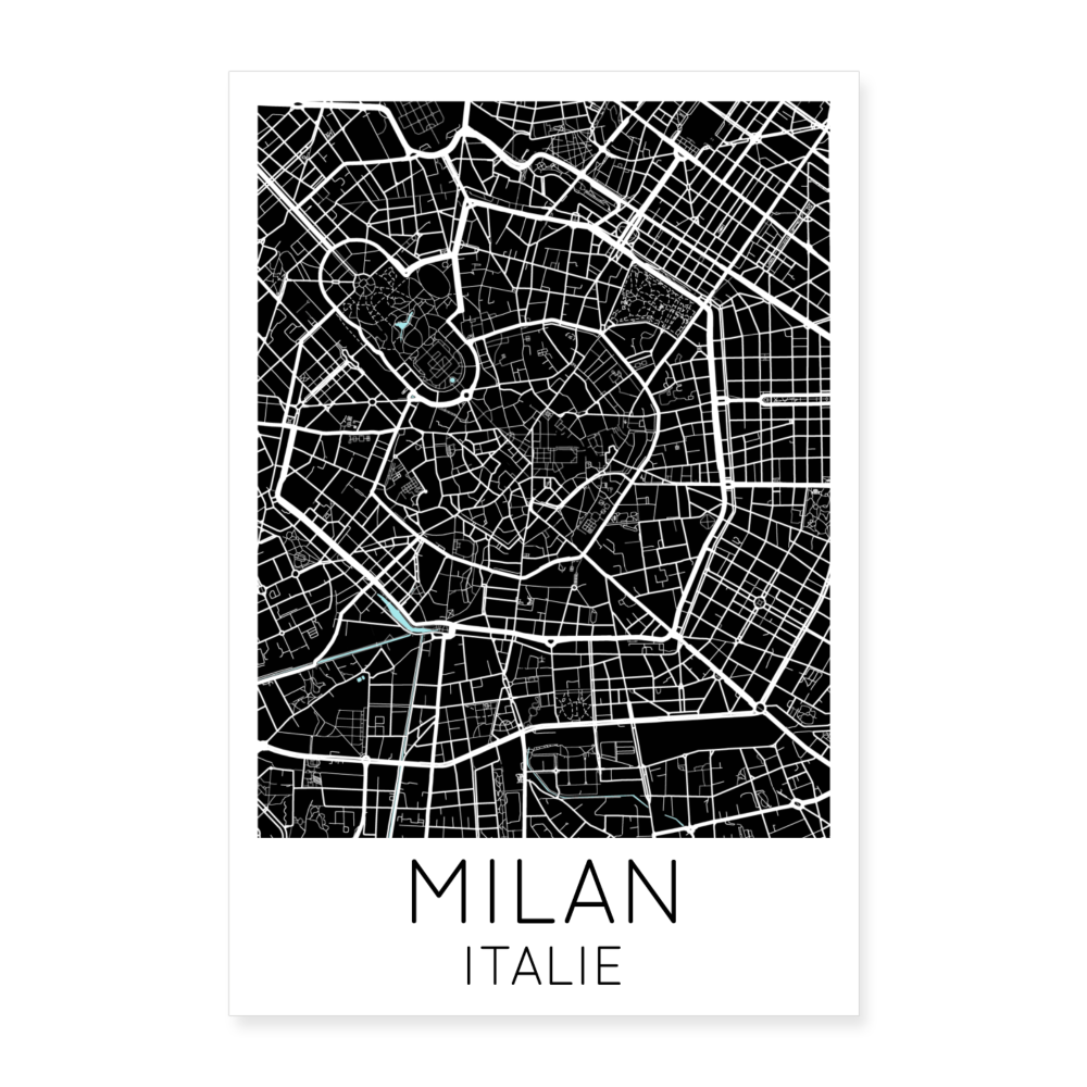 Poster Milan - Plan Milan - 60 x 90 cm - blanc