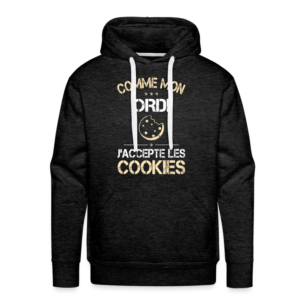 Sweat à capuche Premium Homme - Comme mon ordi j'accepte les cookies - charbon