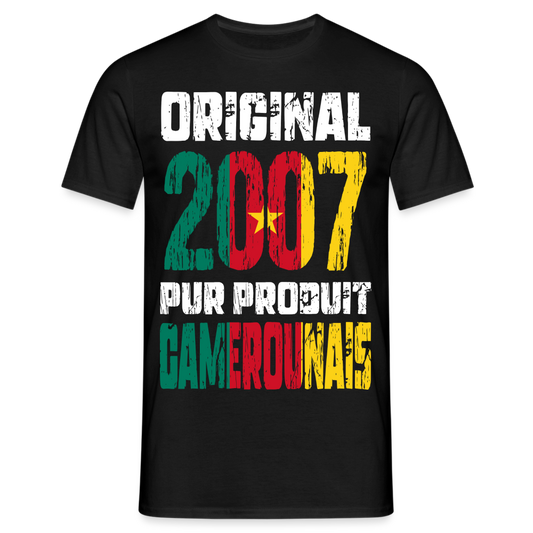 T-shirt Homme - Anniversaire 18 Ans - Original 2007 - Pur produit Camerounais - noir