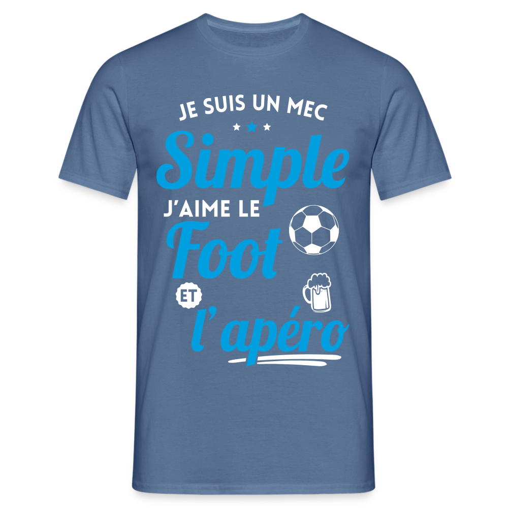 T-shirt Homme -  J'aime le foot et l'apéro - bleu pigeon 