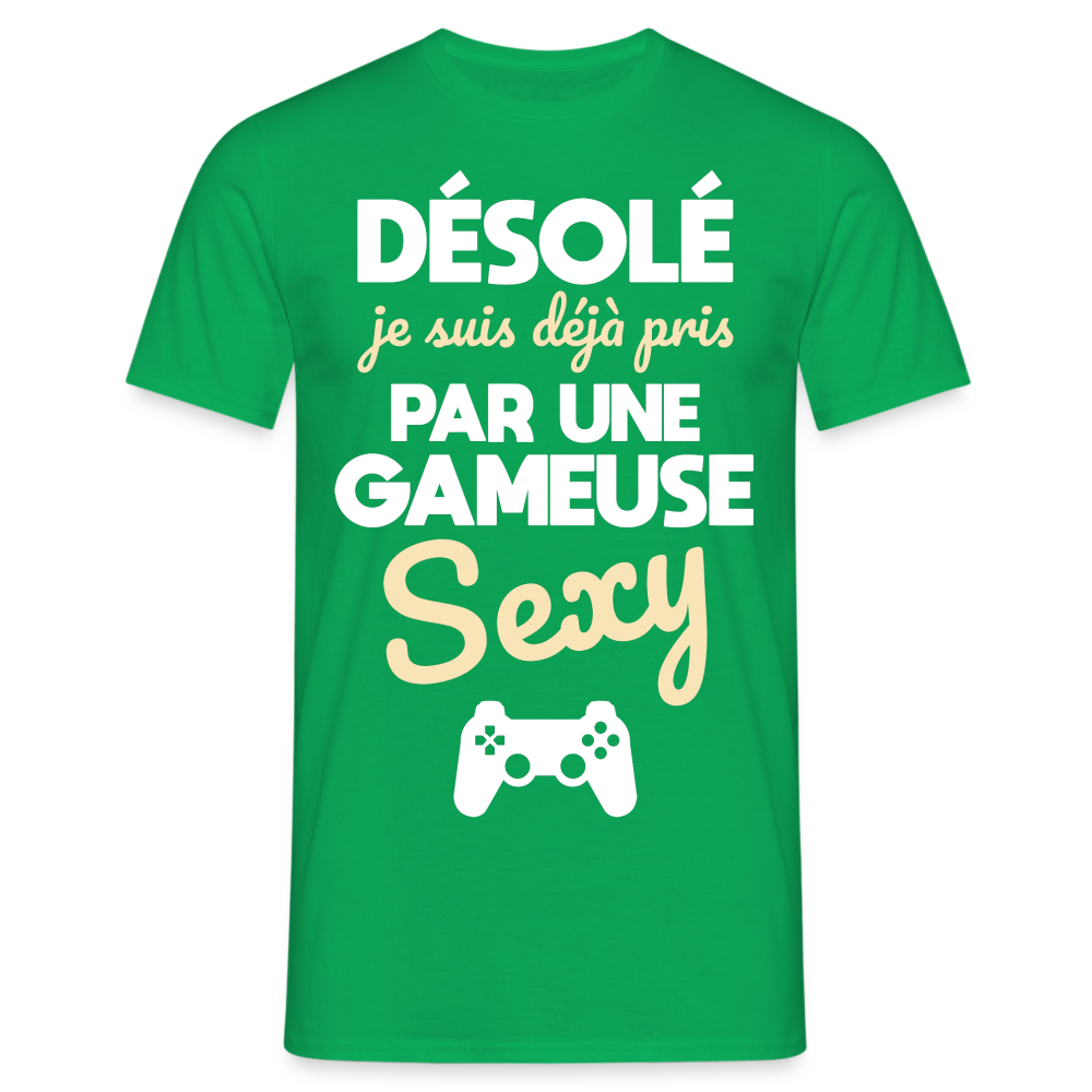 T-shirt Homme - Je suis pris par une gameuse sexy - vert