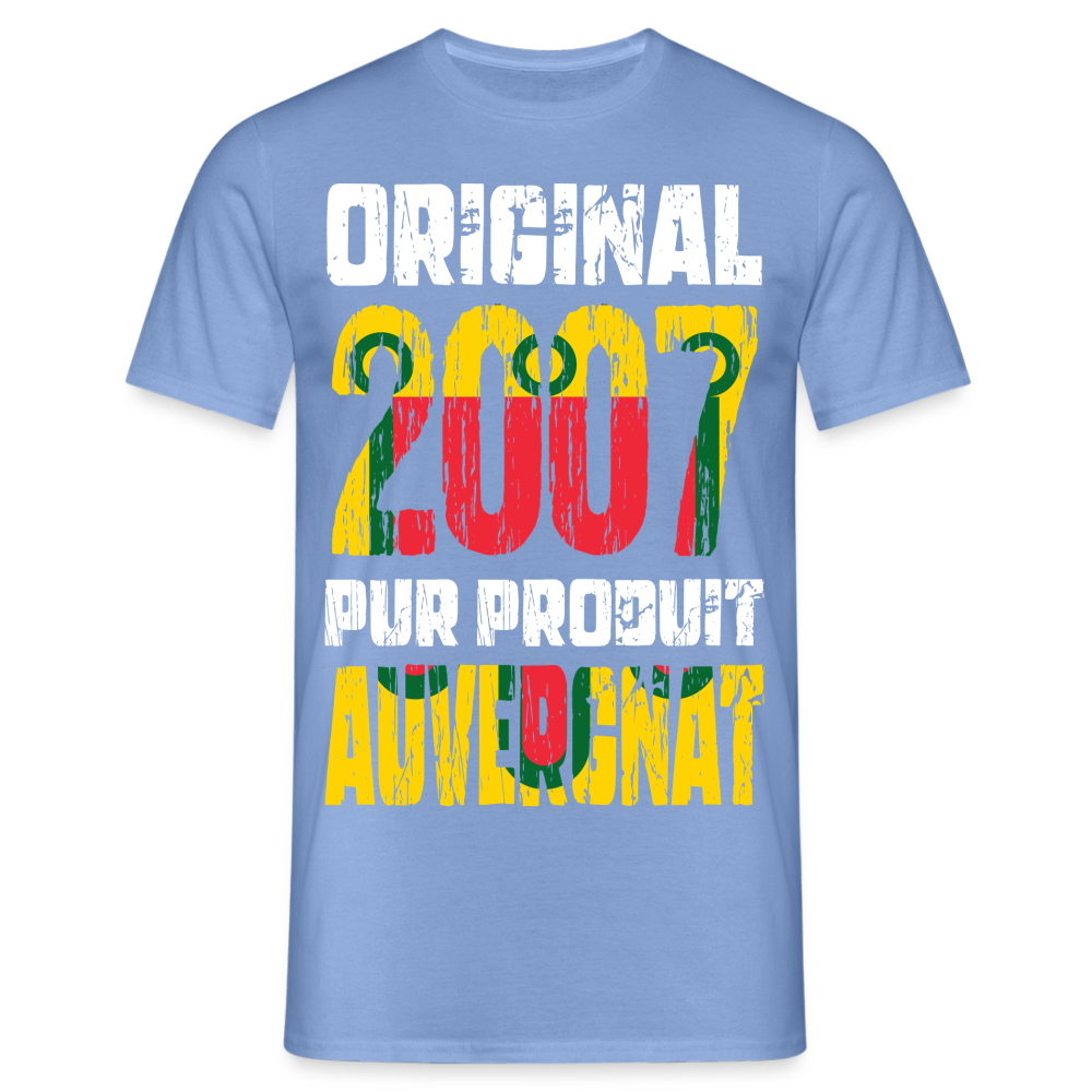 T-shirt Homme - Anniversaire 18 Ans - Original 2007 - Pur produit Auvergnat - carolina blue