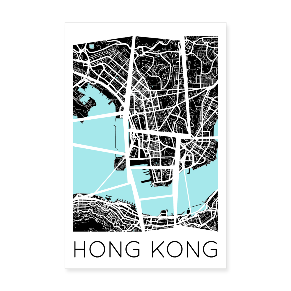 Poster Hong Kong - Plan Hong Kong - 20 x 30 cm - blanc