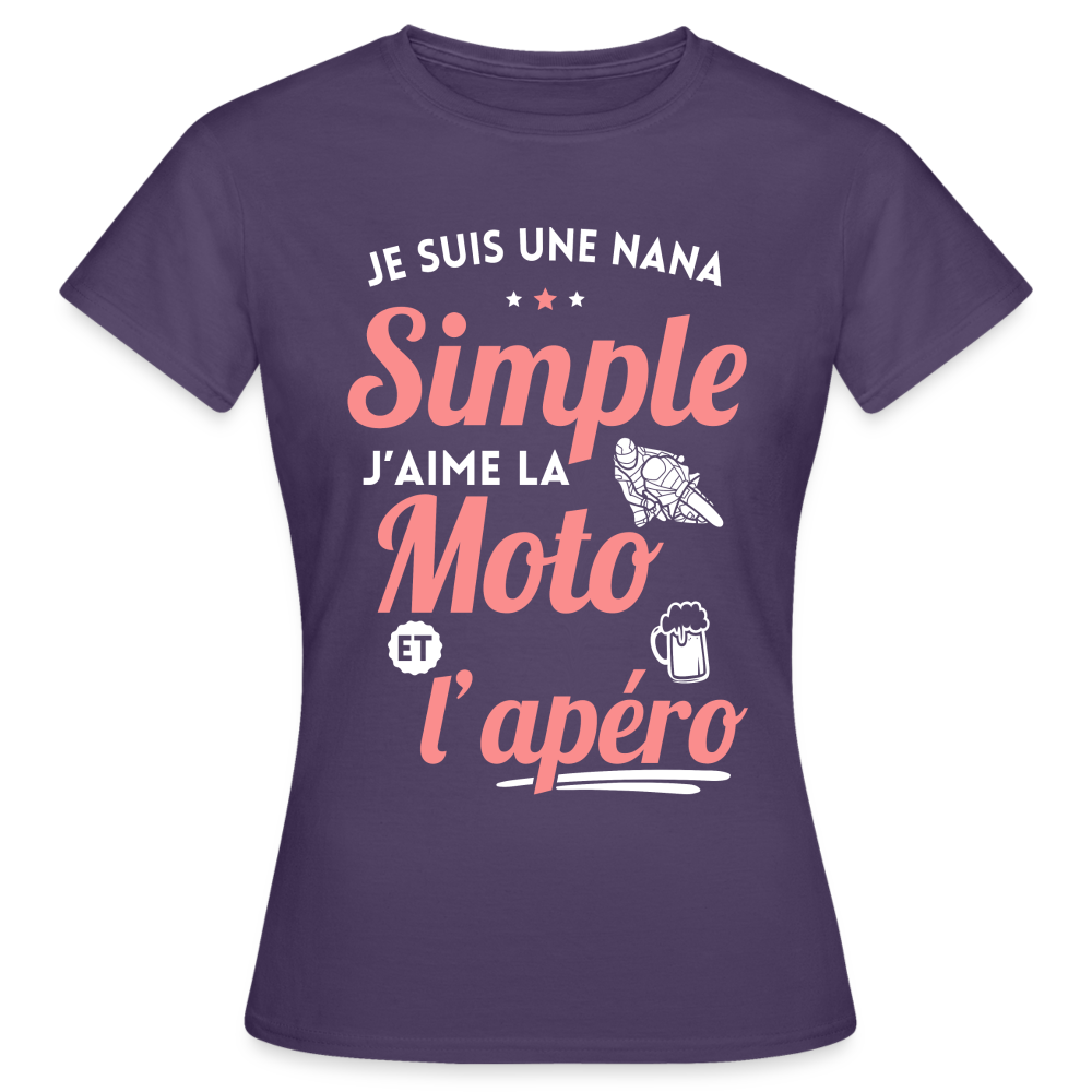 T-shirt Femme - J'aime la moto et l'apéro - violet foncé