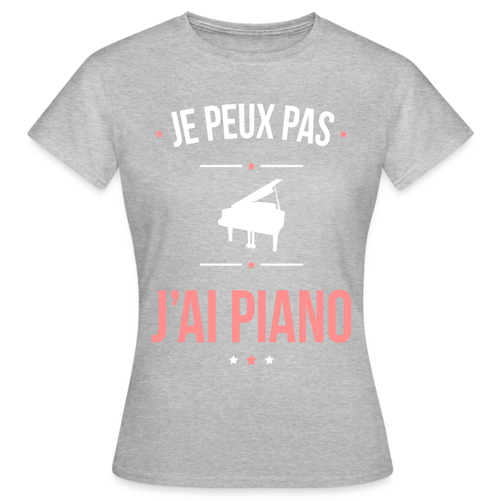 T-shirt Femme - Je peux pas j'ai Piano - gris chiné