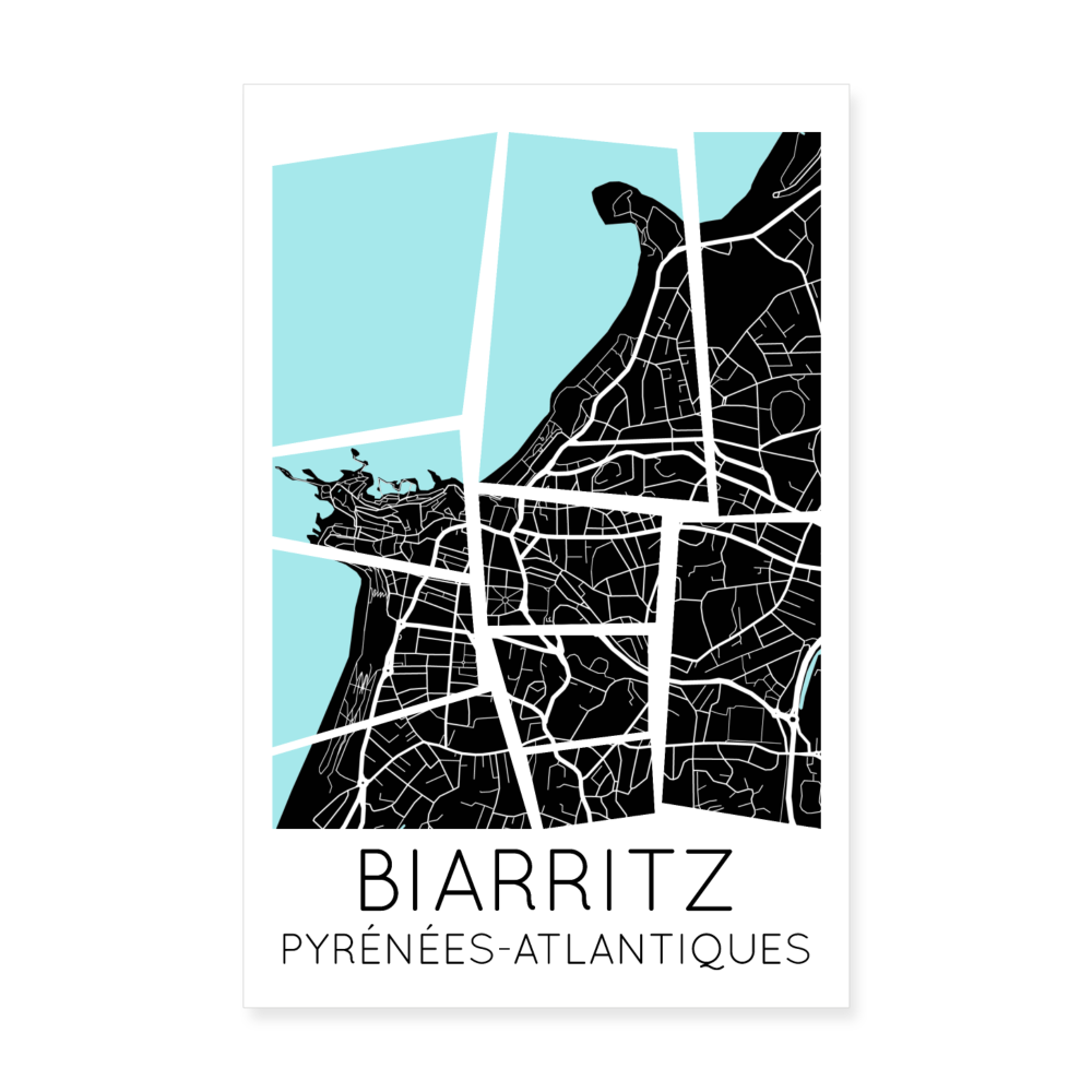 Poster Biarritz - Plan Biarritz - 20 x 30 cm - blanc