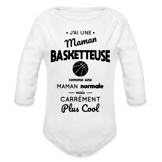 Body Bébé bio manches longues - J'ai une maman basketteuse - blanc