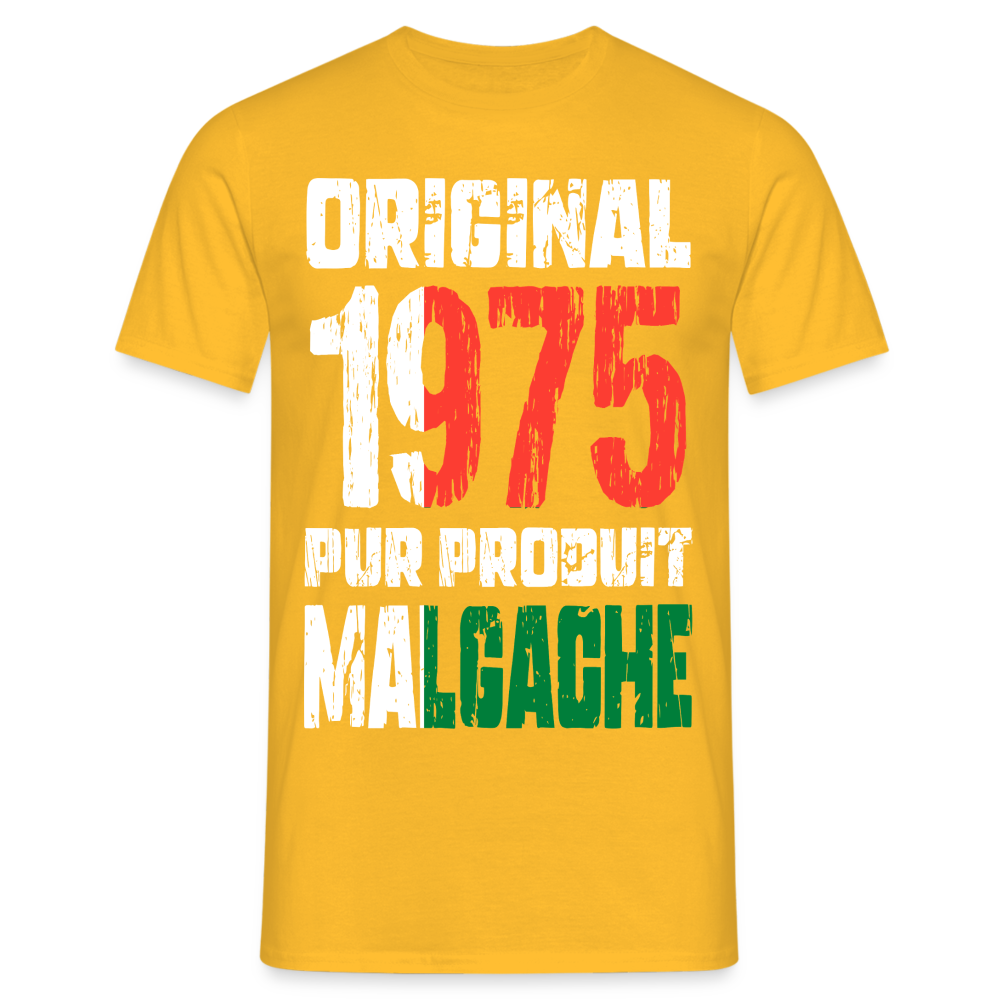 T-shirt Homme - Anniversaire 50 Ans - Original 1975 - Pur produit Malgache - jaune