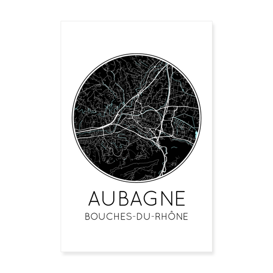 Poster Aubagne - Plan Aubagne - 20 x 30 cm - blanc