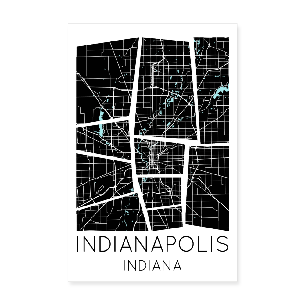 Poster Indianapolis - Plan Indianapolis - 20 x 30 cm - blanc