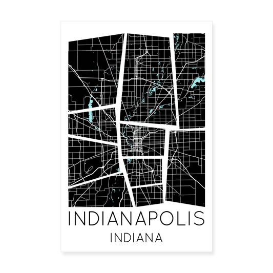 Poster Indianapolis - Plan Indianapolis - 20 x 30 cm - blanc