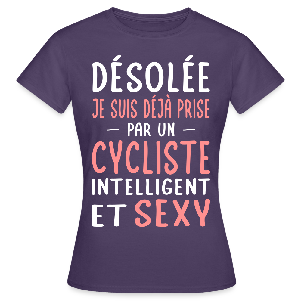 T-shirt Femme - Je suis prise par un cycliste intelligent et sexy - violet foncé