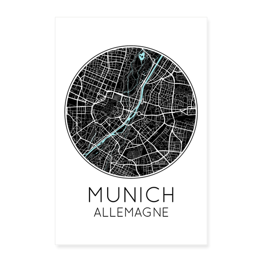 Poster Munich - Plan Munich - 60 x 90 cm - blanc