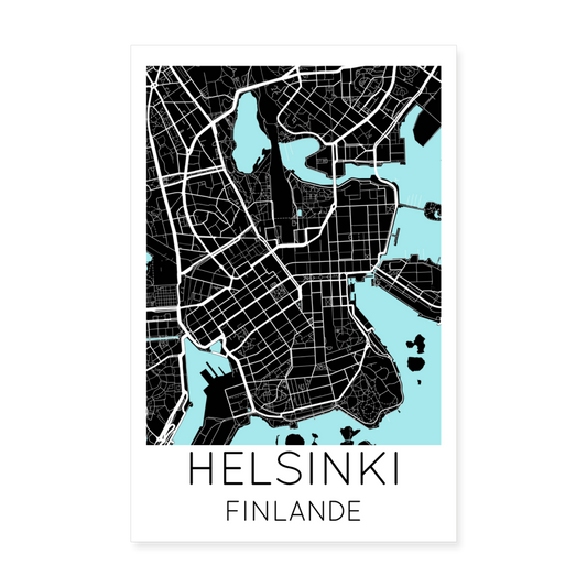 Poster Helsinki - Plan Helsinki - 20 x 30 cm - blanc