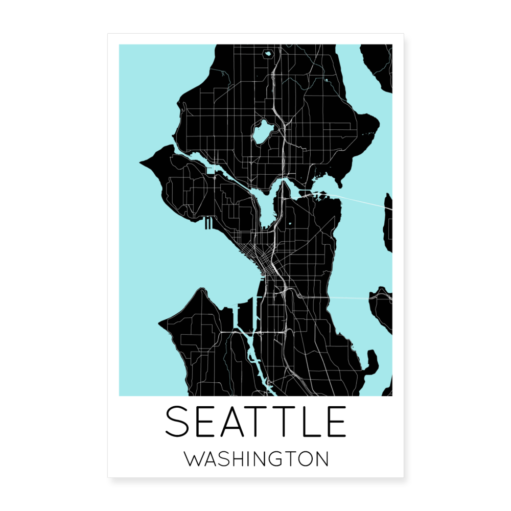 Poster Seattle - Plan Seattle - 60 x 90 cm - blanc