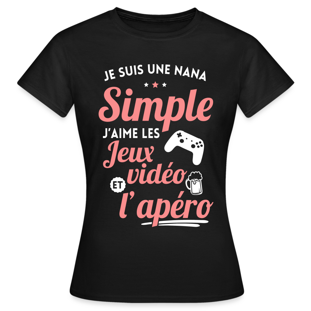 T-shirt Femme - J'aime les jeux vidéo et l'apéro - noir