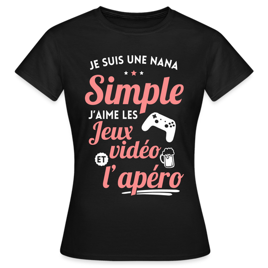 T-shirt Femme - J'aime les jeux vidéo et l'apéro - noir