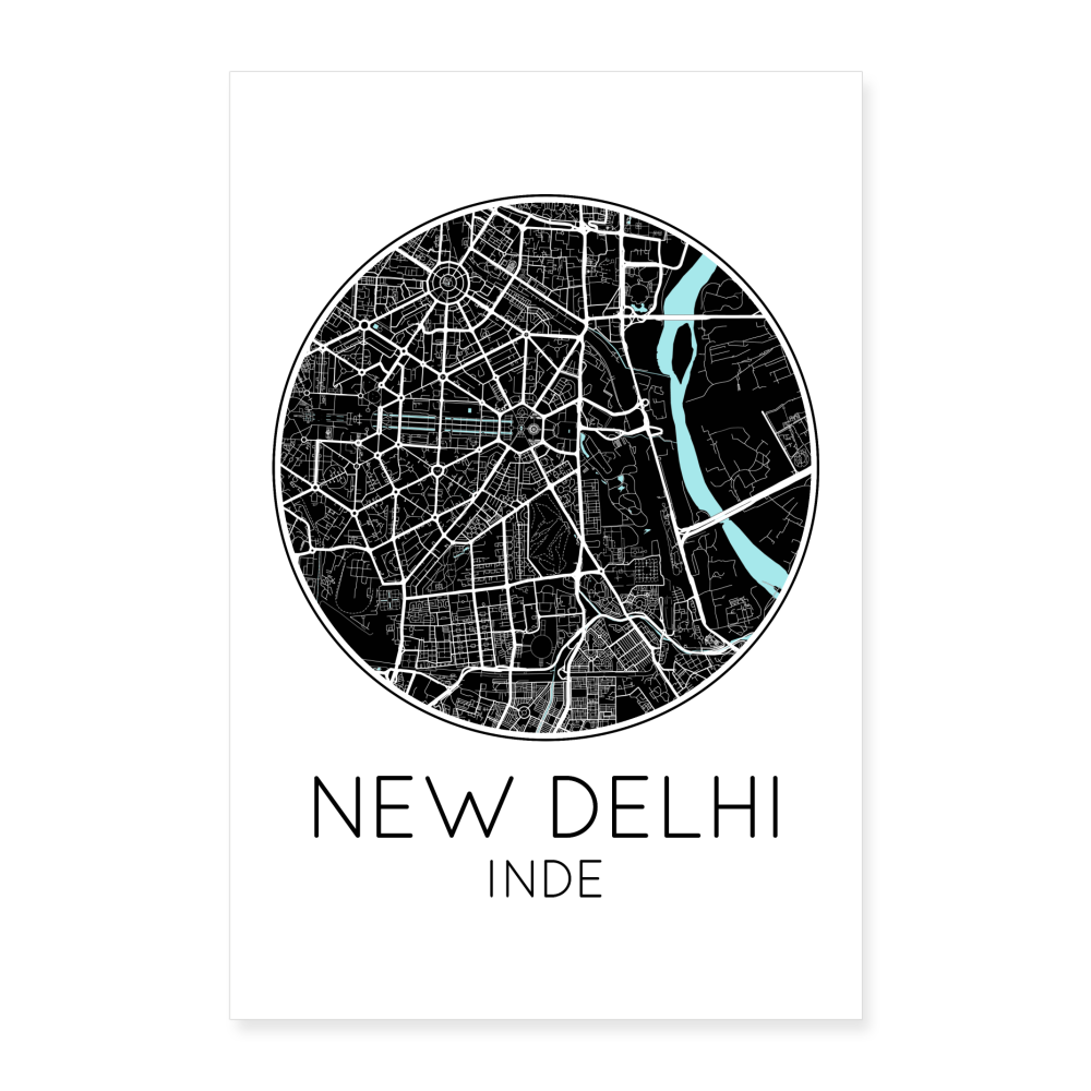 Poster New Delhi - Plan New Delhi - 60 x 90 cm - blanc