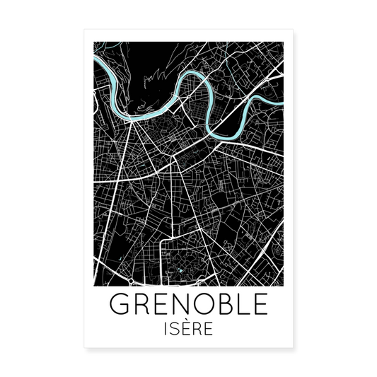 Poster Grenoble - Plan Grenoble - 20 x 30 cm - blanc