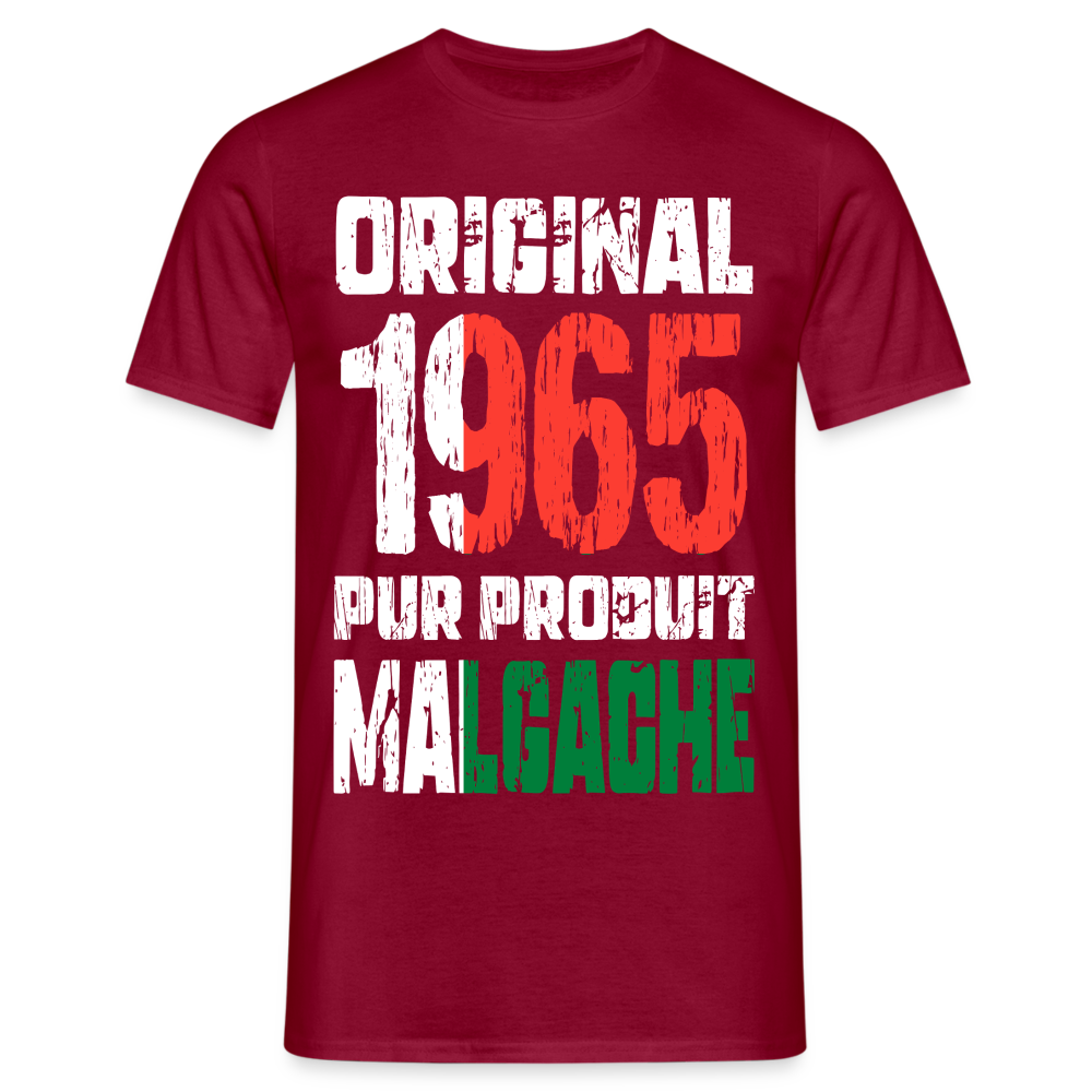 T-shirt Homme - Anniversaire 60 Ans - Original 1965 - Pur produit Malgache - rouge brique