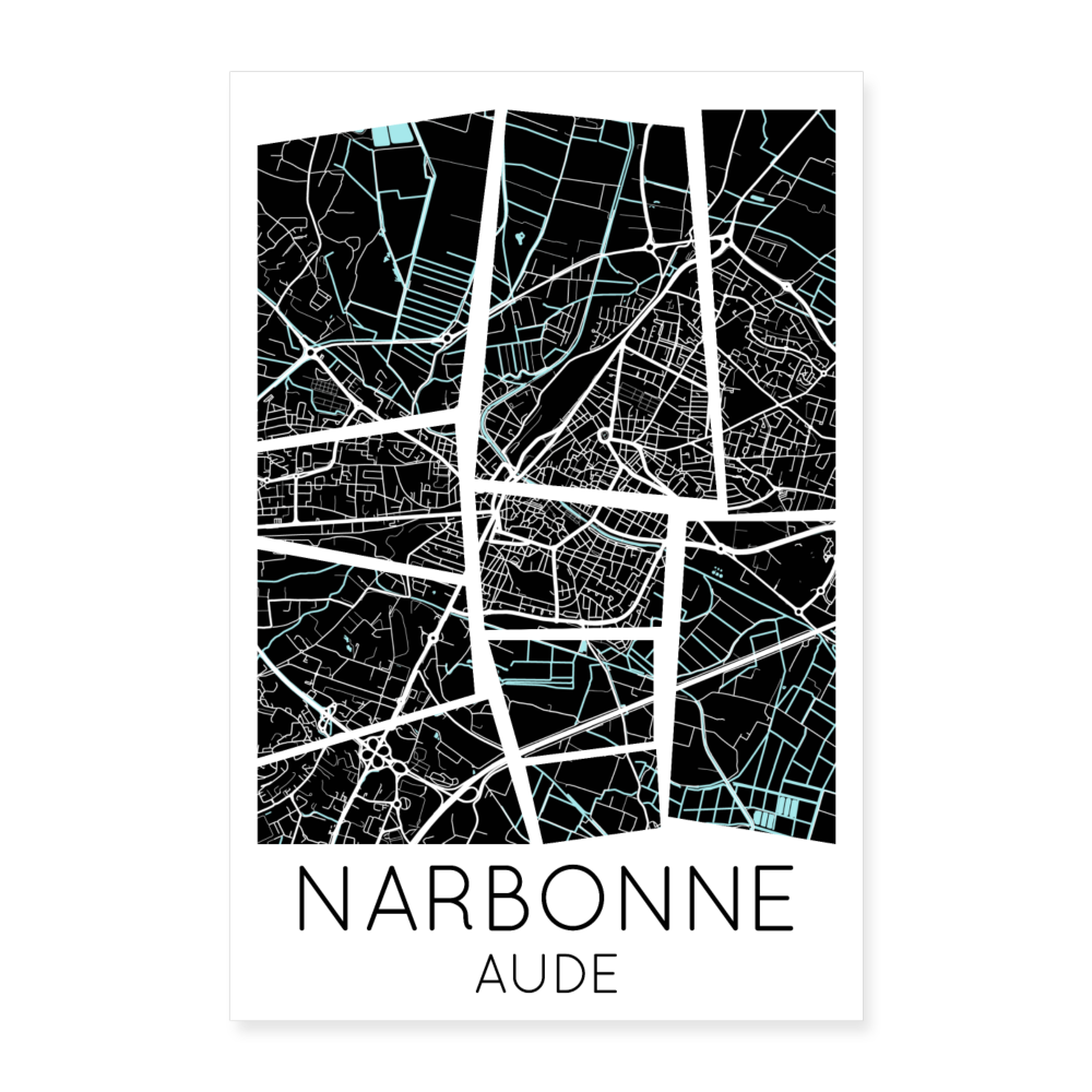 Poster Narbonne - Plan Narbonne - 60 x 90 cm - blanc