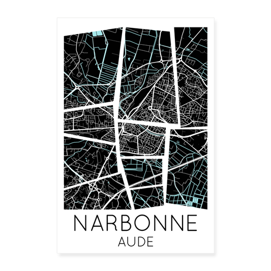 Poster Narbonne - Plan Narbonne - 60 x 90 cm - blanc