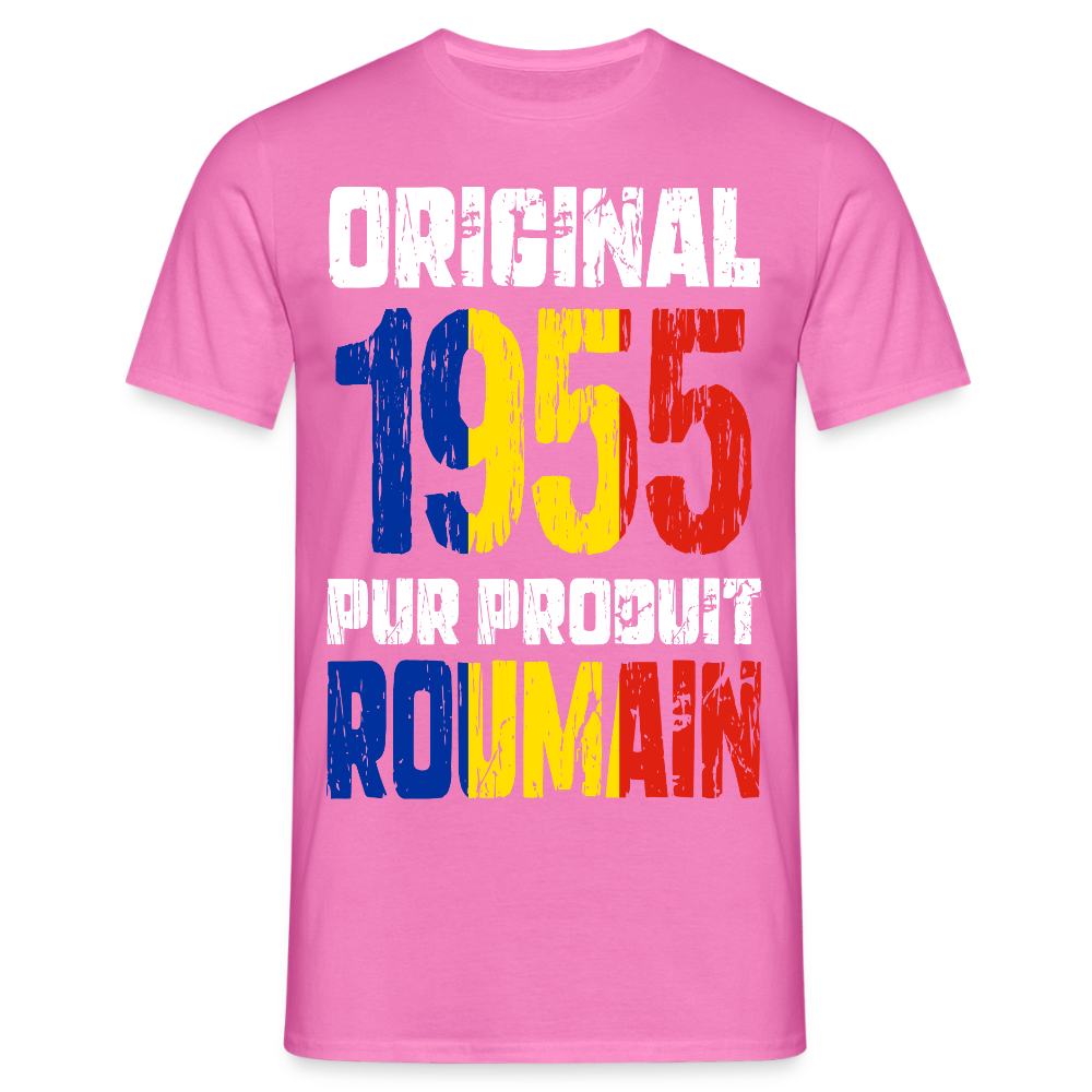 T-shirt Homme - Anniversaire 70 Ans - Original 1955 - Pur produit Roumain - rose