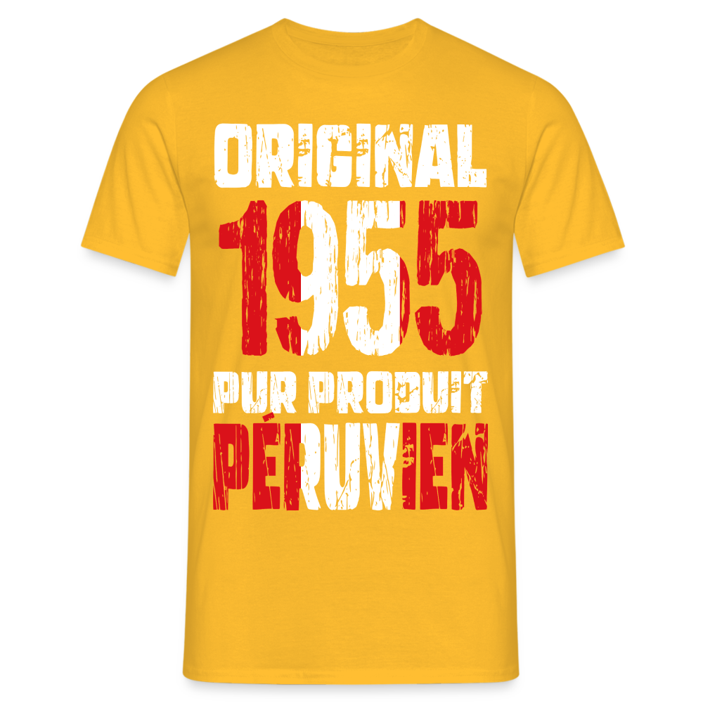 T-shirt Homme - Anniversaire 70 Ans - Original 1955 - Pur produit Péruvien - jaune