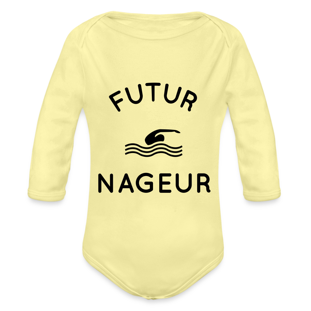 Body Bébé bio manches longues - Futur nageur - jaune délavé