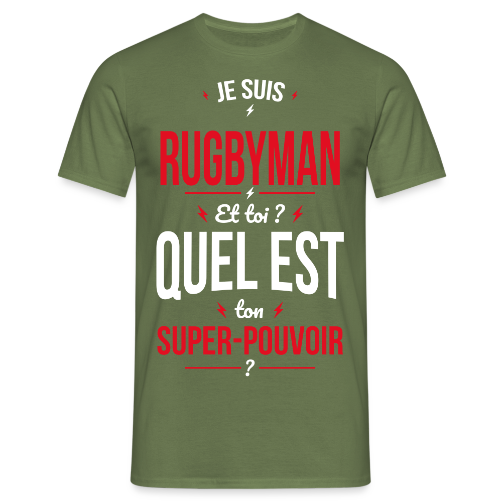 T-shirt Homme - Je suis rugbyman - Super-pouvoir - vert militaire