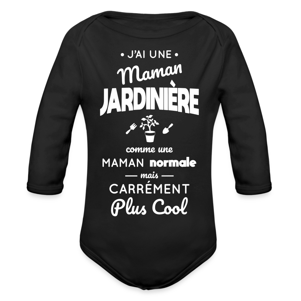 Body Bébé bio manches longues - J'ai une maman jardinière - noir