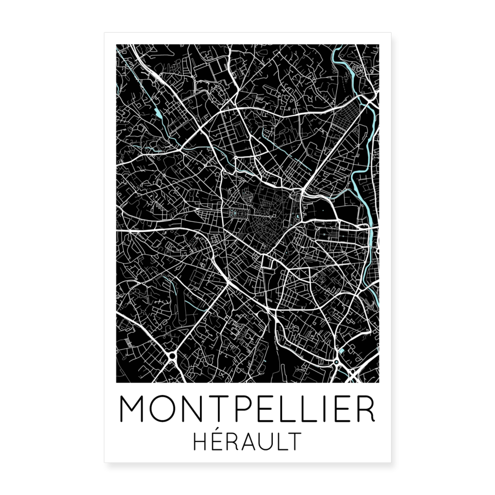 Poster Montpellier - Plan Montpellier - 40 x 60 cm - blanc