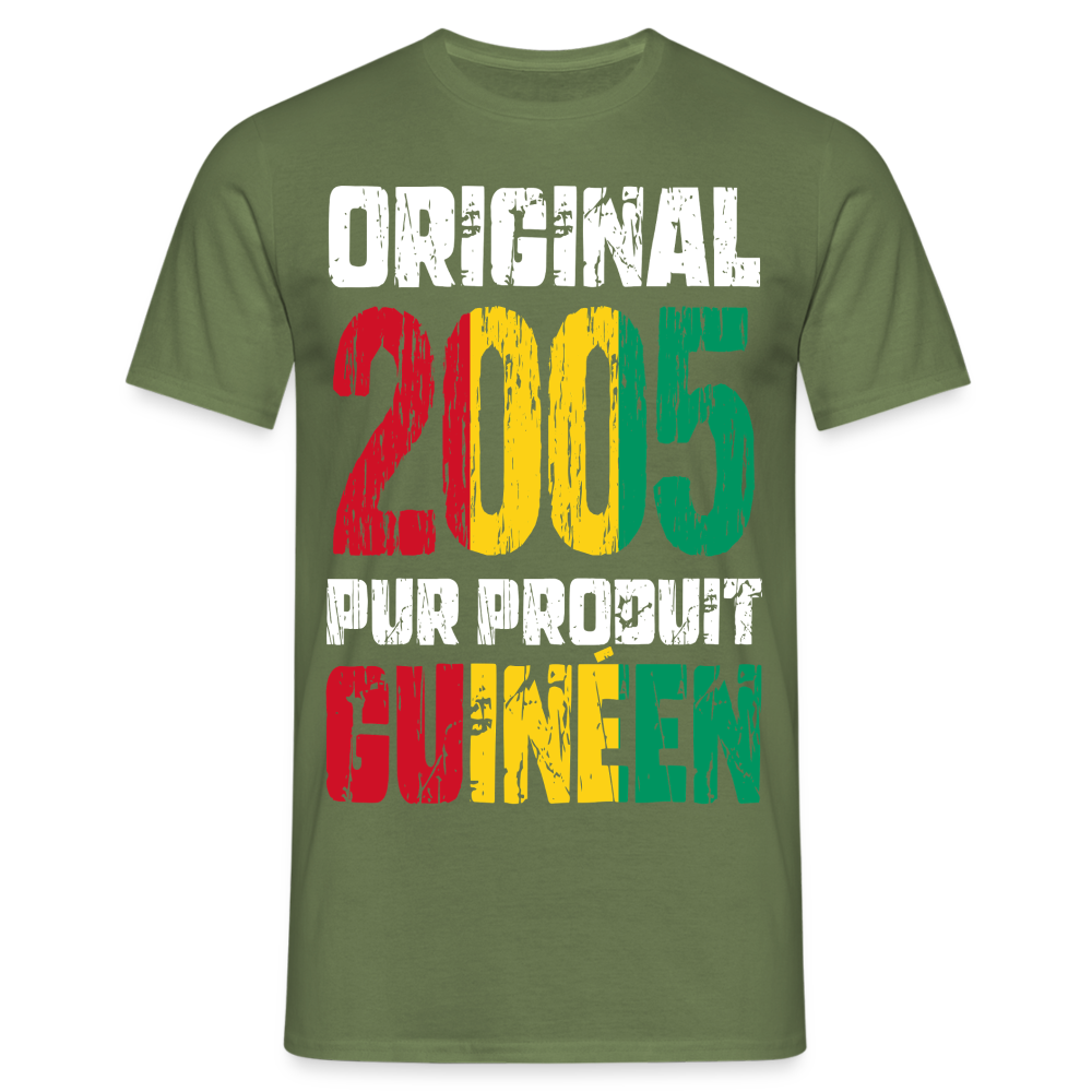 T-shirt Homme - Anniversaire 20 Ans - Original 2005 - Pur produit Guinéen - vert militaire