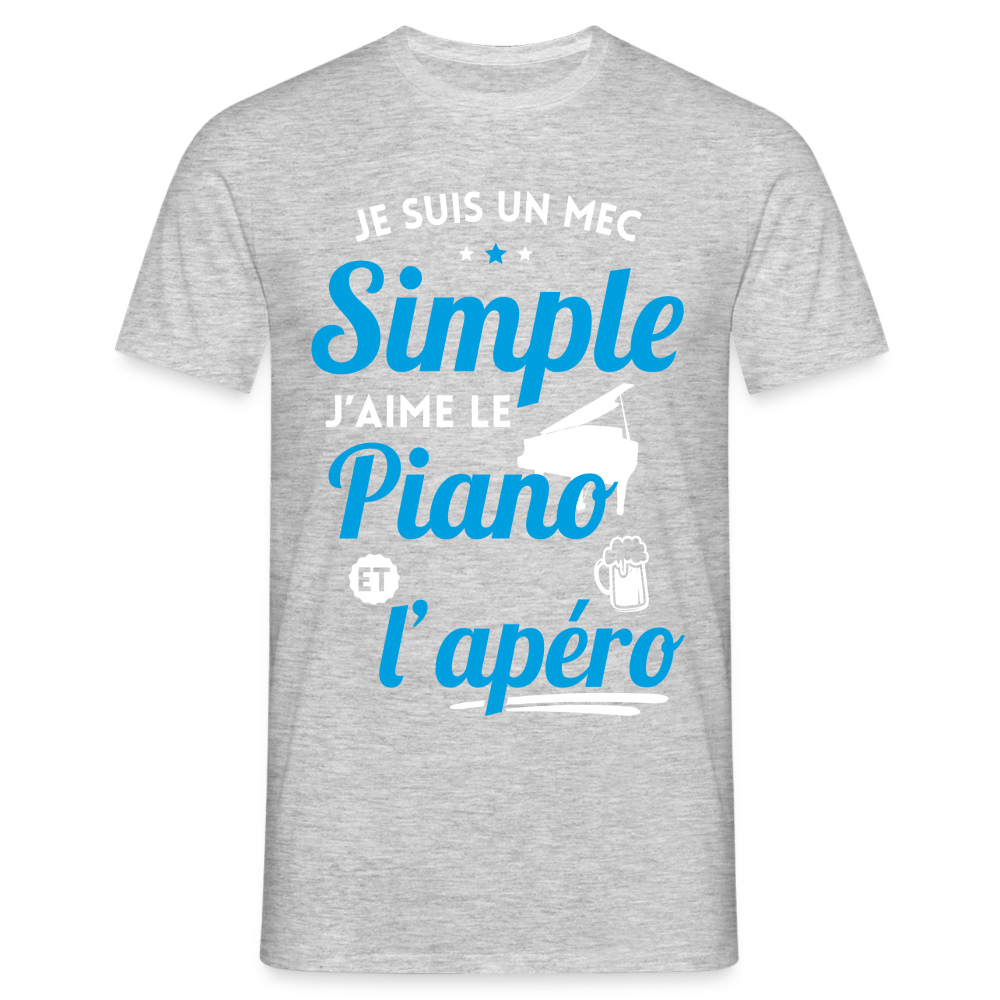 T-shirt Homme - J'aime le piano et l'apéro - gris chiné