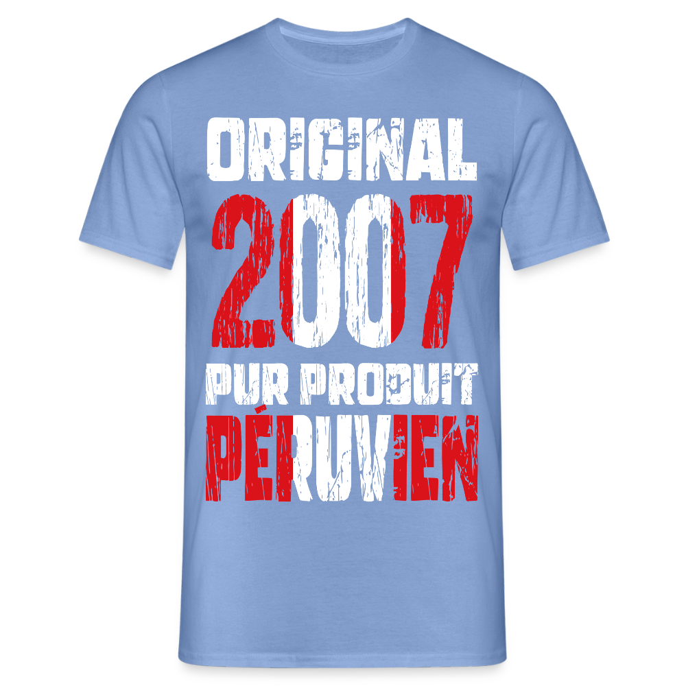 T-shirt Homme - Anniversaire 18 Ans - Original 2007 - Pur produit Péruvien - carolina blue