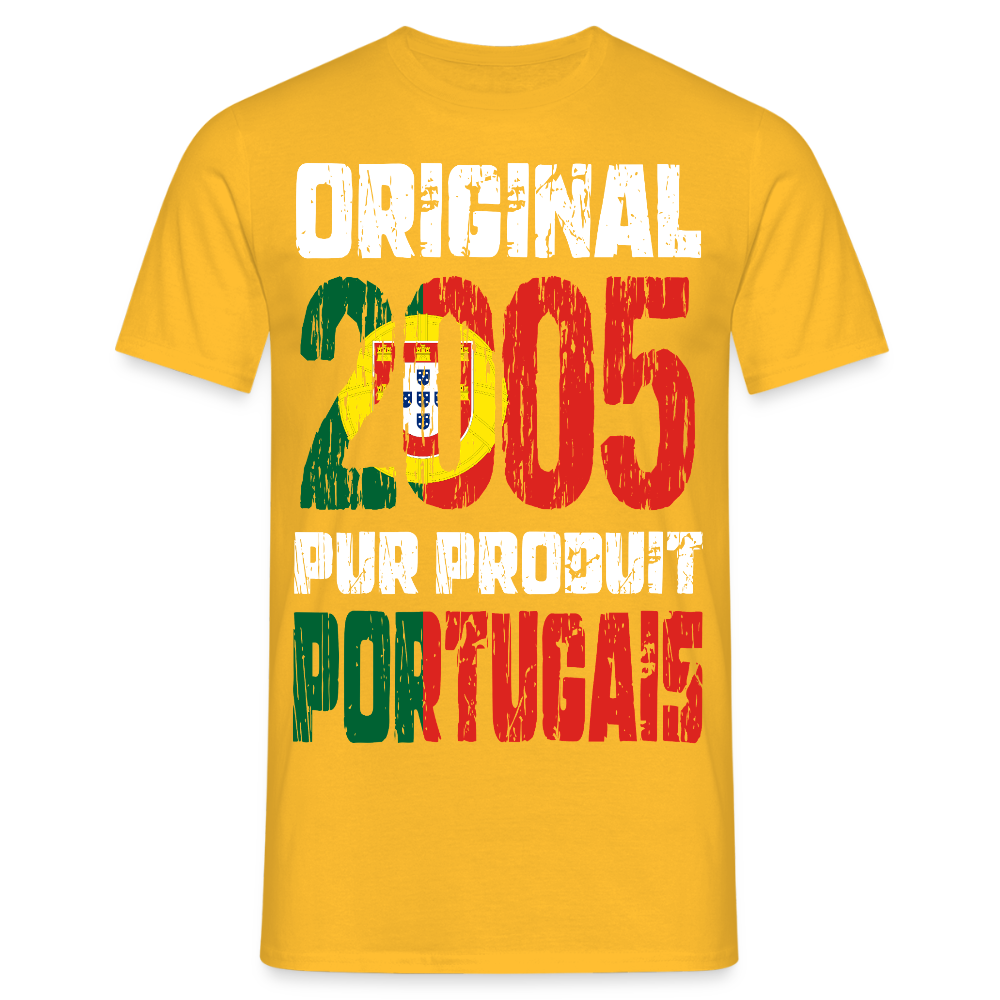 T-shirt Homme - Anniversaire 20 Ans - Original 2005 - Pur produit Portugais - jaune