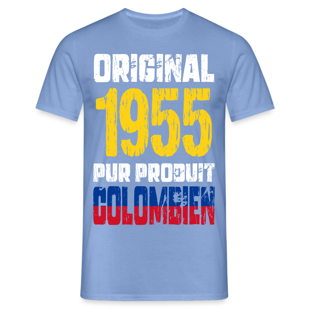 T-shirt Homme - Anniversaire 70 Ans - Original 1955 - Pur produit Colombien - carolina blue