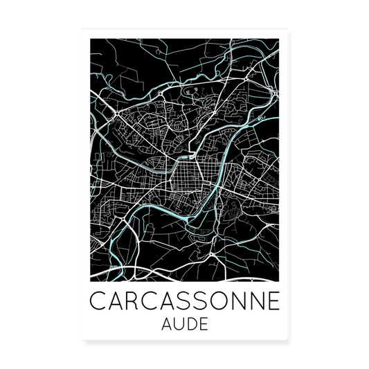 Poster Carcassonne - Plan Carcassonne - 20 x 30 cm - blanc