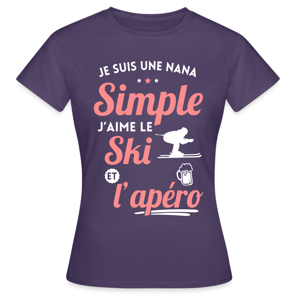 T-shirt Femme - J'aime le ski et l'apéro - violet foncé