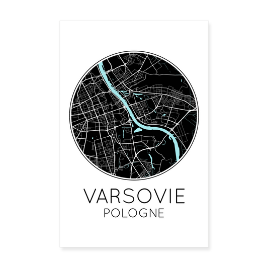 Poster Varsovie - Plan Varsovie - 20 x 30 cm - blanc